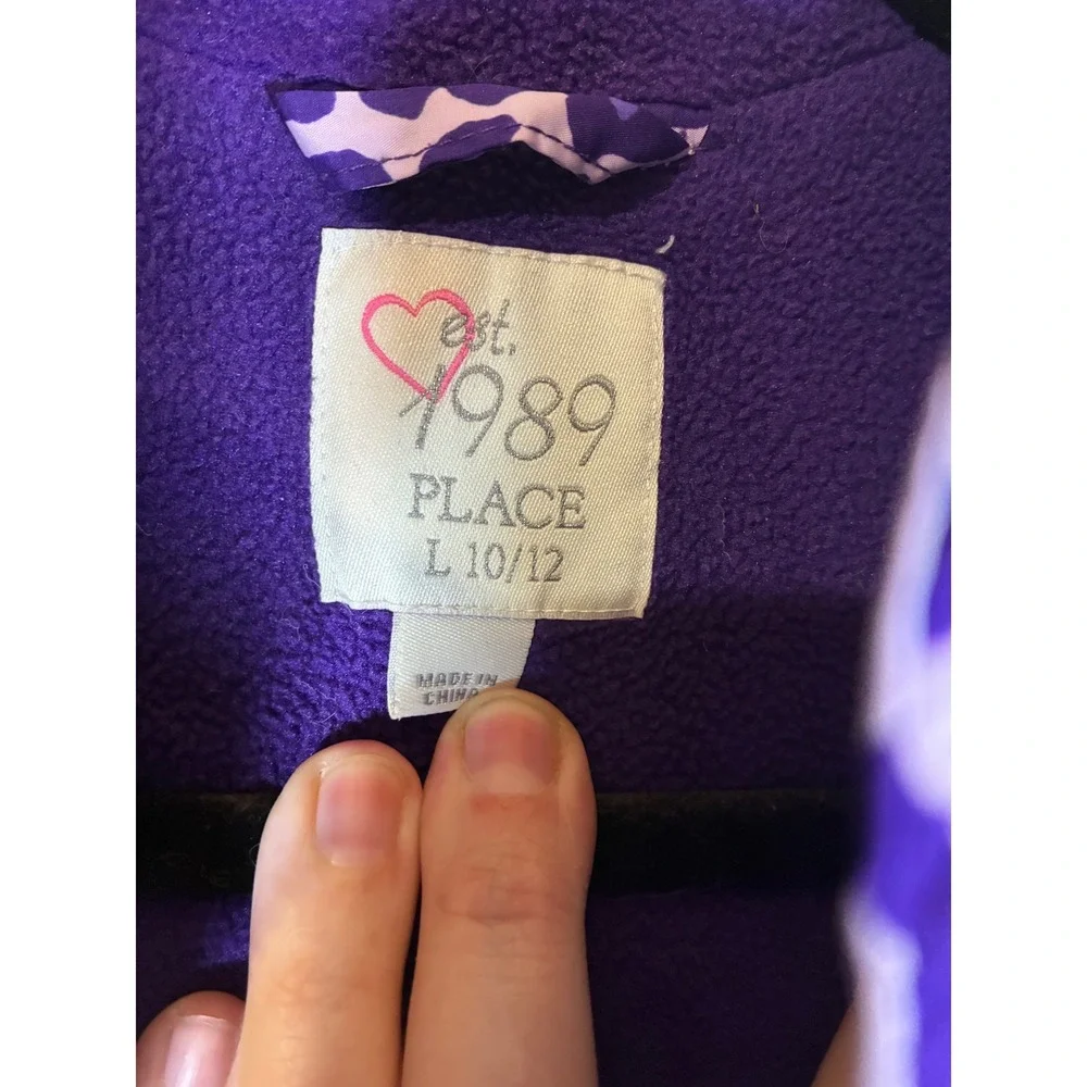The Children's Place Girls L 10/12 Purple Leopard Print Puffer Vest Fleece